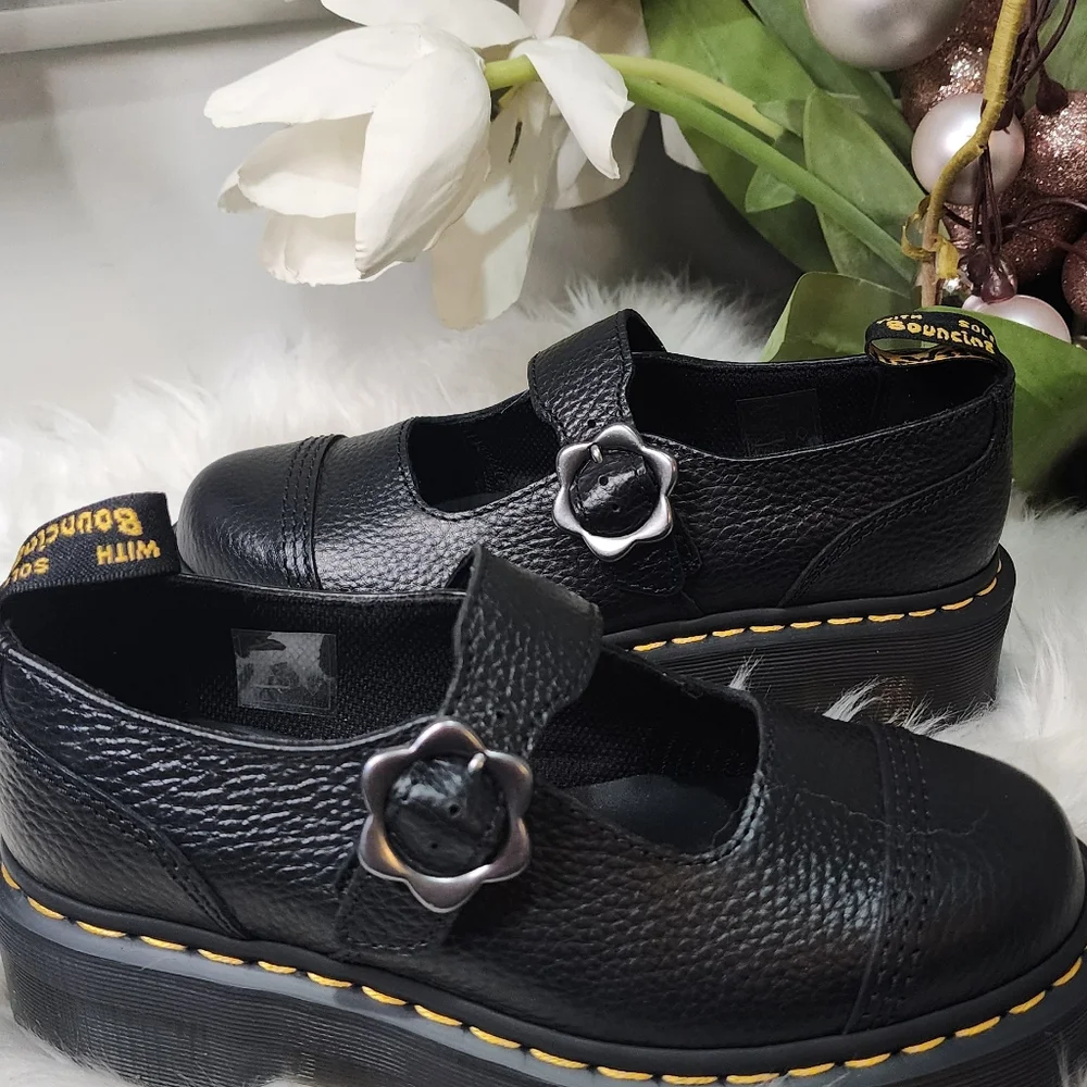 Dr Martens Women's Addina Quad Flower Buckle Platform Mary Jane Flats new